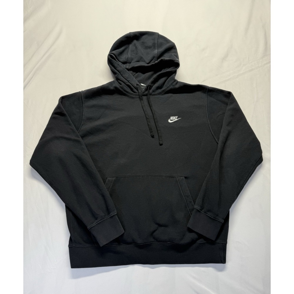 Nike Hoodie‎ Sweatshirt L Black Pullover Fleece Logo Embroidered Kangaroo Stain